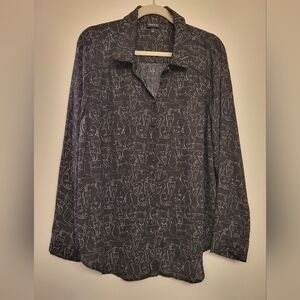 Torrid Black Long Sleeve Shirt with White Cat Line Art